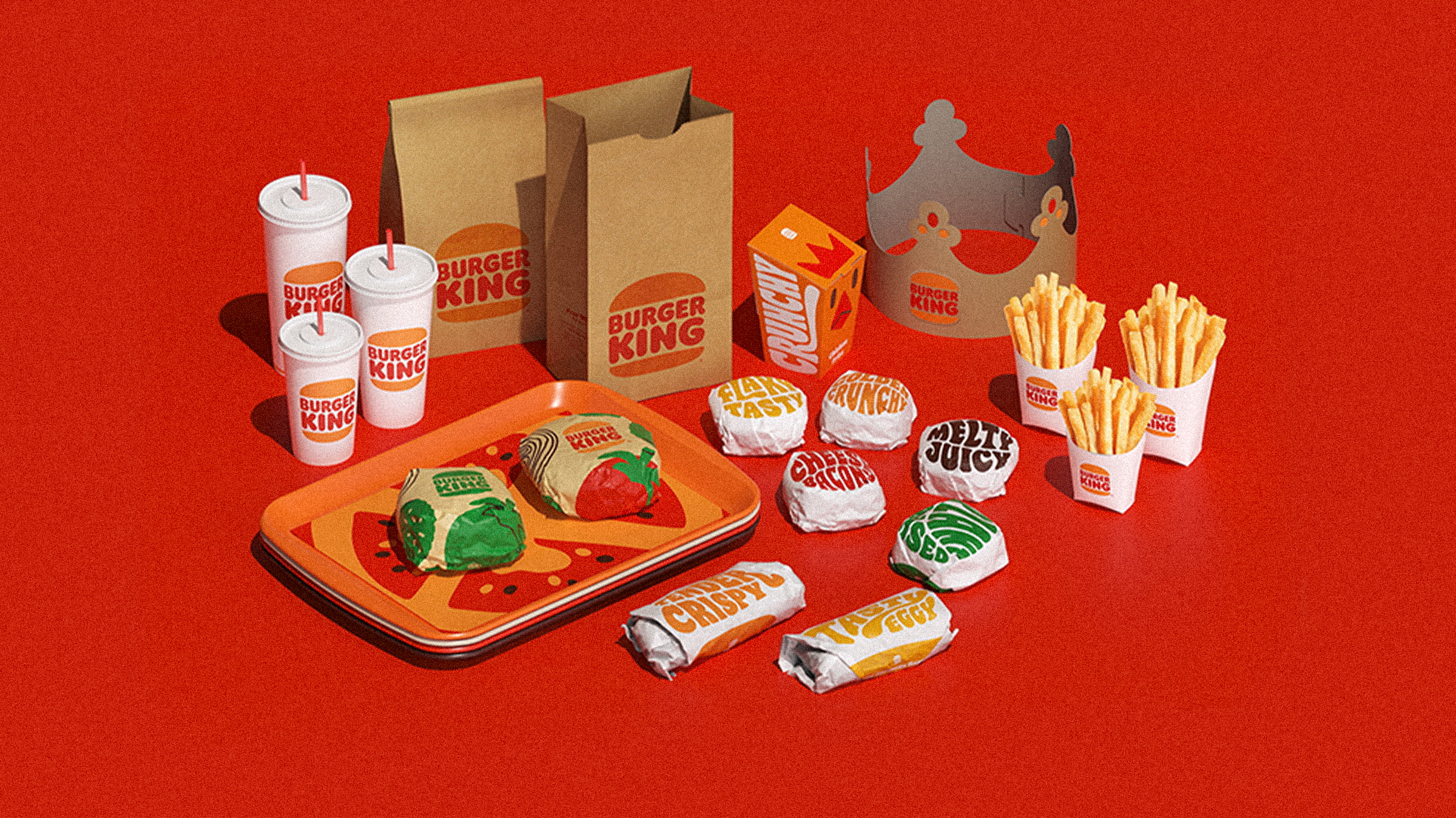 Burger King menu spread on a red background