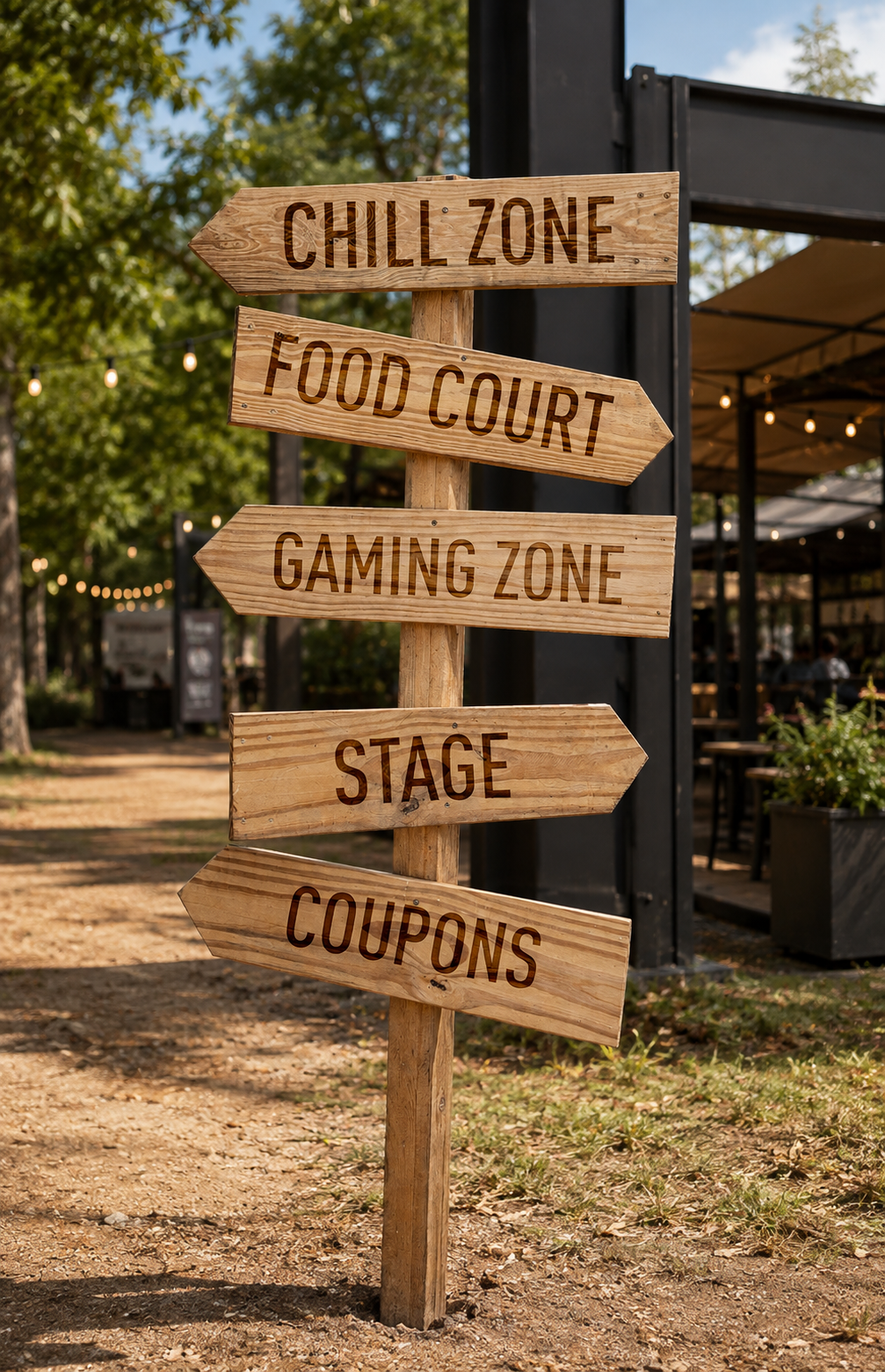 BBQ JAM wooden wayfinding arrows